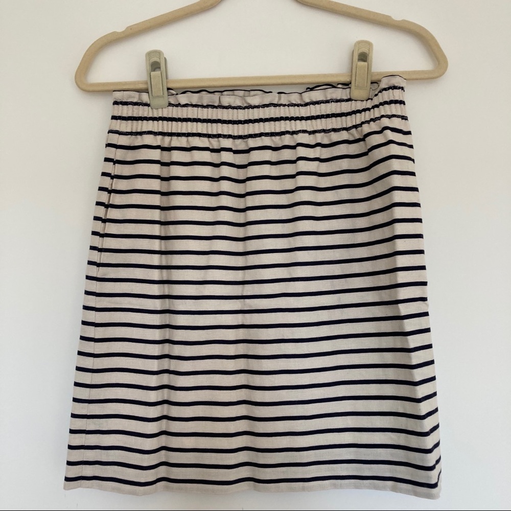 J. Crew linen striped navy and off white skirt